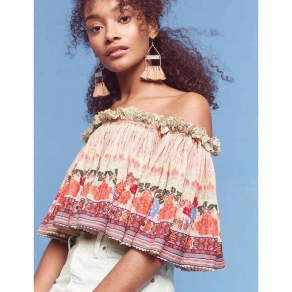 BHANUNI Anthro Bohemain Villa Midi Off The Shoulder Swing Top sz L NEW Women's - Picture 8 of 8